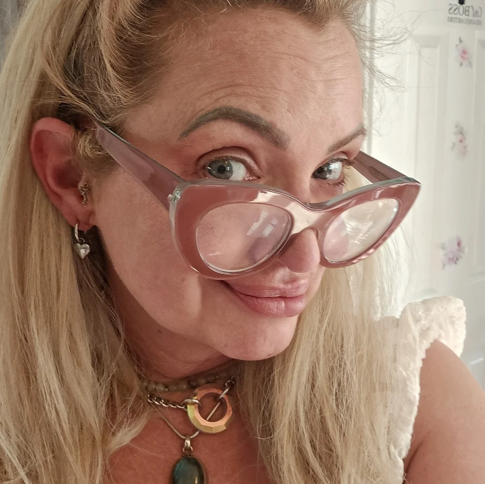 Bold Statement Powder Pink on Teal "Plaza" Reading Glasses From "Vint & York" - Picture 4 of 7